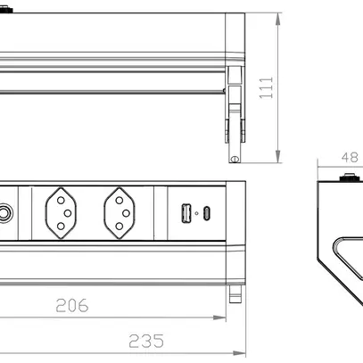 Presa multipla da tavolo ALU DESK 2×T13/1×USB-A/1×USB-C, Td3×1.5mm² 1.5m, bianco 