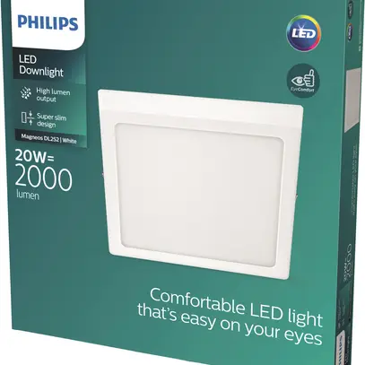 Downlight LED AP Philips Slim Surface 20W 2000lm 827 110° 285×285mm blanc 