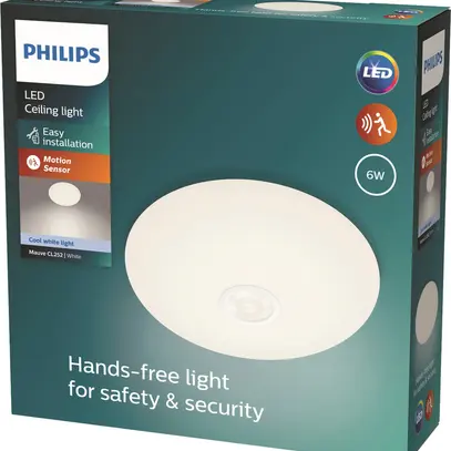 Plafonnier LED Philips Mauve PIR 6W 640lm 4000K Ø250mm blanc 