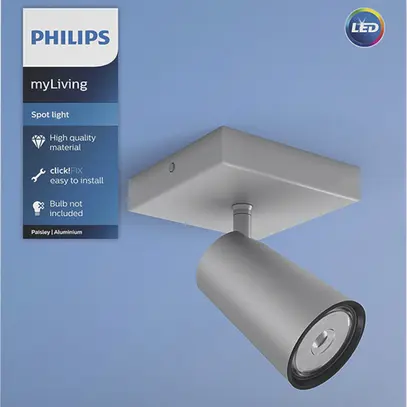 Plafonnier Philips myLiving PAISLEY, GU10 1×5.5W IP20, aluminium 