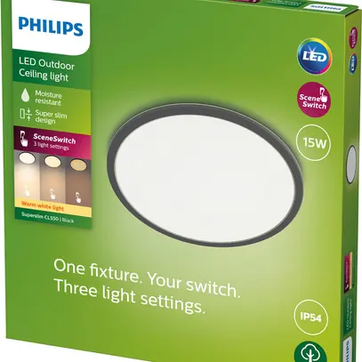 Plafoniera LED Philips Superslim 15W 1300lm 2700K IP54 nero 