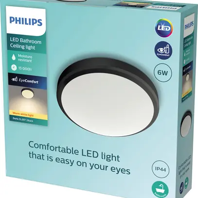 Plafoniera LED Philips Doris 6W 600lm 2700K IP44 Ø220mm nero 