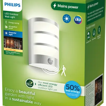 Applique LED Philips Python IR SEN 3.8W 800lm 827 IP44 acier affiné 
