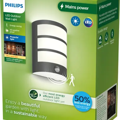Applique LED Philips Python IR SEN 3.8W 800lm 827 IP44 anthracite 