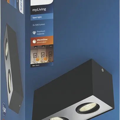 Spot LED Philips WarmGlow 9W 1000lm 2200…2700K 40° 206×102mm noir 2×Spot 