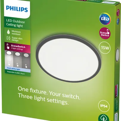 Plafoniera LED Philips Superslim 15W 1500lm 4000K IP54 nero 