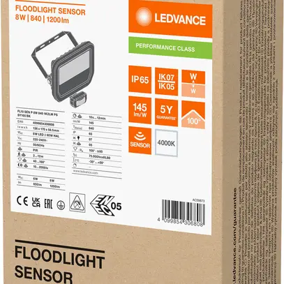 Projecteur LED LEDVANCE FLOODLIGHT10 PIR SEN 8W 1200lm 840 IP65 100° 136×57 no 