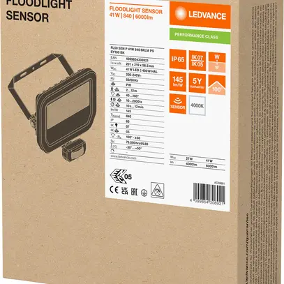 Projecteur LED LEDVANCE FLOODLIGHT50 PIR SEN 41W 6000lm 840 IP65 100° 201×57 no 
