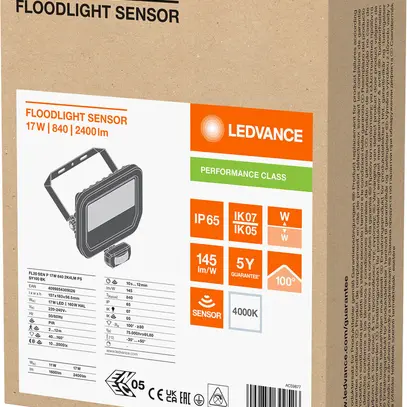 Projecteur LED LEDVANCE FLOODLIGHT20 PIR SEN 17W 2400lm 840 IP65 100° 157×38 no 