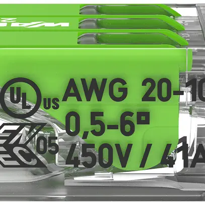 Borne de connexion WAGO Green Range 3L 0.5…6mm² avec levier vt transparent 