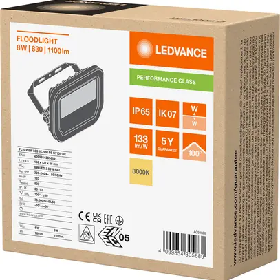 LED-Strahler LEDVANCE FLOODLIGHT10 8W 1100lm 830 IP66 100° 136×36 sz 