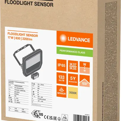 Proiettore LED LEDVANCE FLOODLIGHT20 PIR SEN 17W 2200lm 830 IP65 100° 157×38 bi 