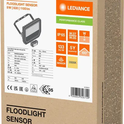 Projecteur LED LEDVANCE FLOODLIGHT10 PIR SEN 8W 1100lm 830 IP65 100° 136×57 bc 