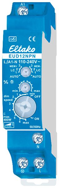 REG-Ferndimmer Eltako EUD12NPN 240V Tipptaster DIM 18×58×66mm