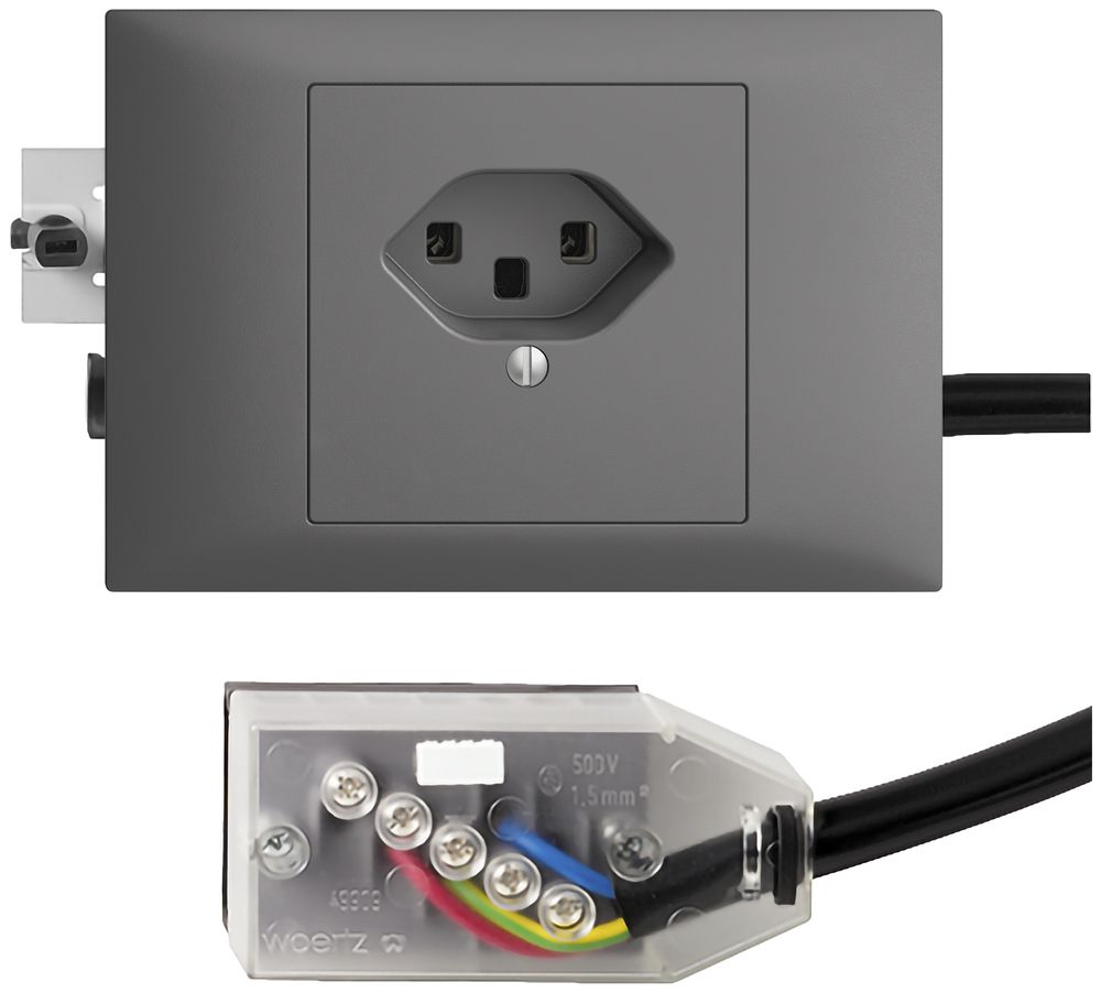 EB-Steckdose EDIZIOdue T23 L2 45…69mm dunkelgrau für Flachkabel Technofil