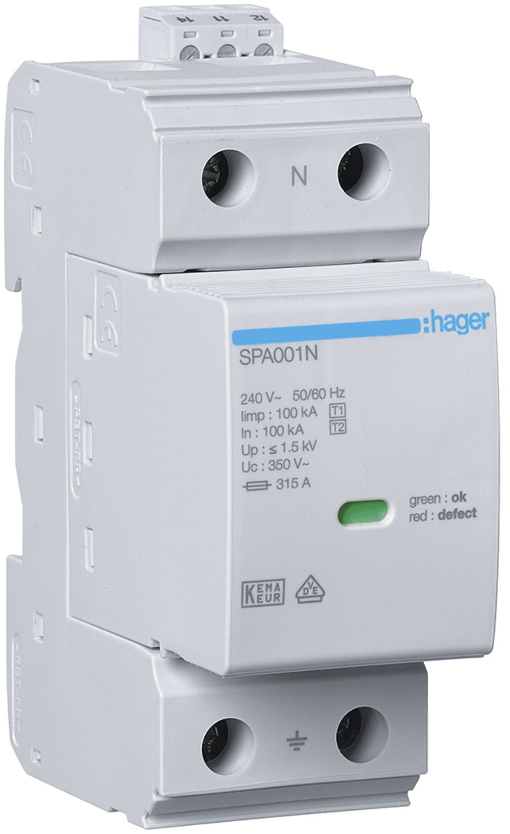 Scaricatore combinato Hager SPD 240V 100kA 1.5kV 2UM