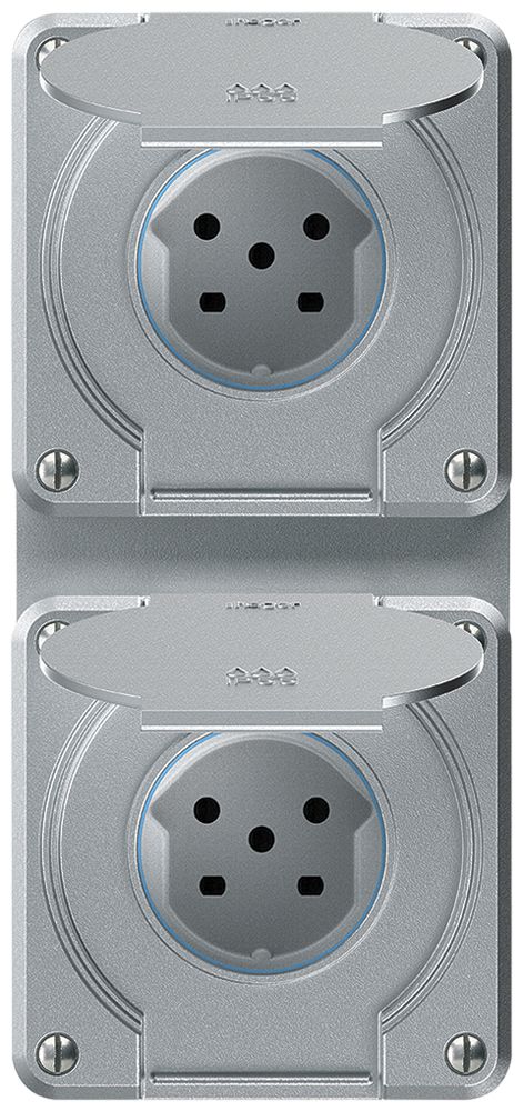 UP-Kombination robusto 2×1, 2×Steckdose T15 IP55 aluminium