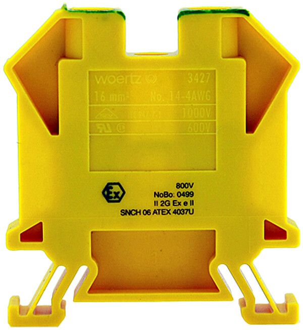 Morsetto di passaggio componibile WZ Ex 6…16mm² 76A 1000V vite 2×1 35mm ve-gi