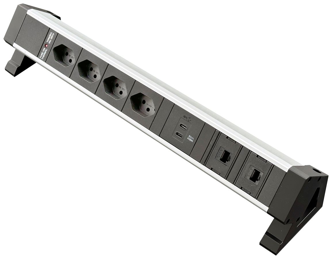 Prise multiple de table Desk-Mountain 4×T13/2×USB-C/2×RJ45 3m T12 F=10A