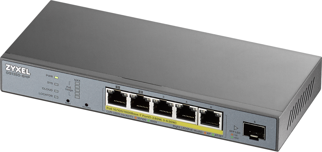 Zyxel GS1350-6HP Managed Surveillance-Switch, 5x GbE PoE