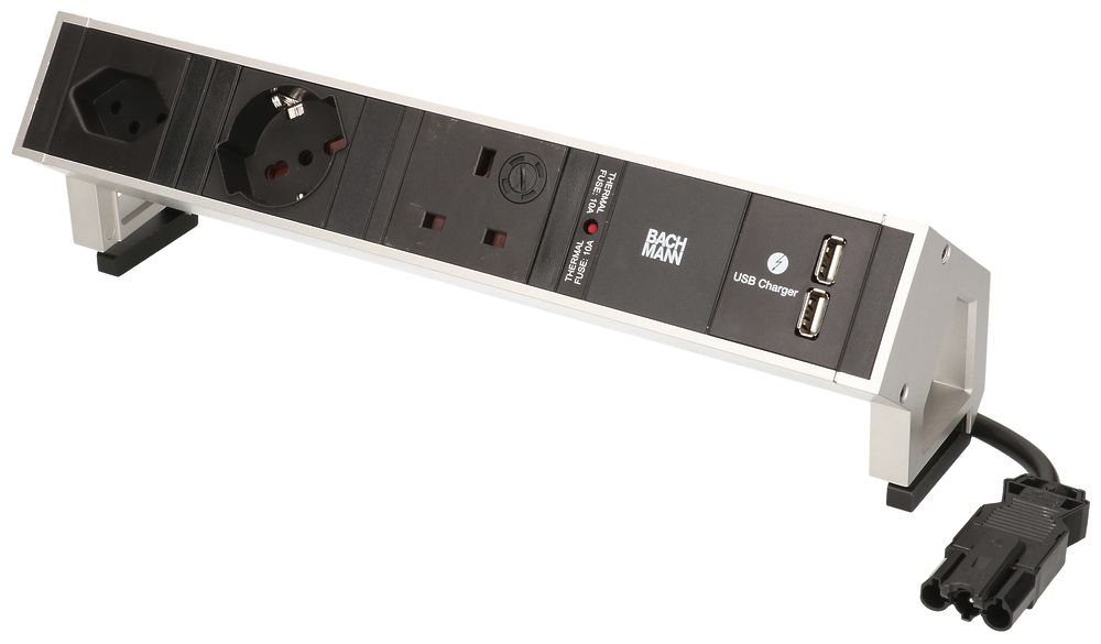 Tischanbaumodul DESK 1×T13, 1×Schuko/ITA, 1×UK, 2×USB Typ A
