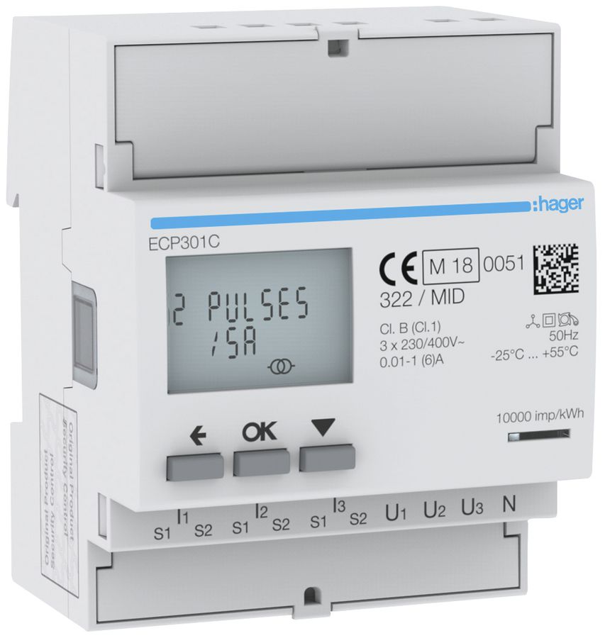 REG-Energiezähler HA ECP301C 3P indirekt x/5A Impuls S0 MID Import+Export 2T