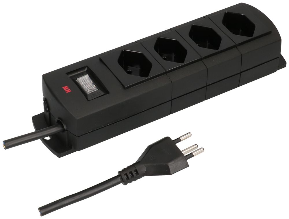 Prise multiple MH 4×T13 Prime-Line Td 3×1mm² 5m noir interrupteur