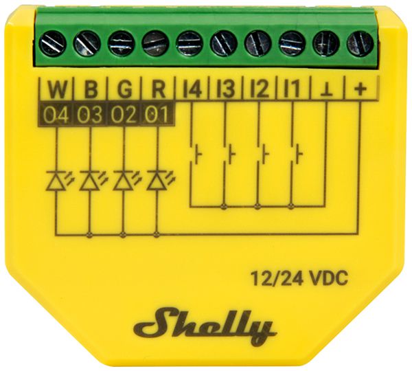 LED-Betriebsgerät Shelly Plus RGBW PM Bt/Wi-Fi 1×Ausg 0…240W 12…24V 42×37mm gelb
