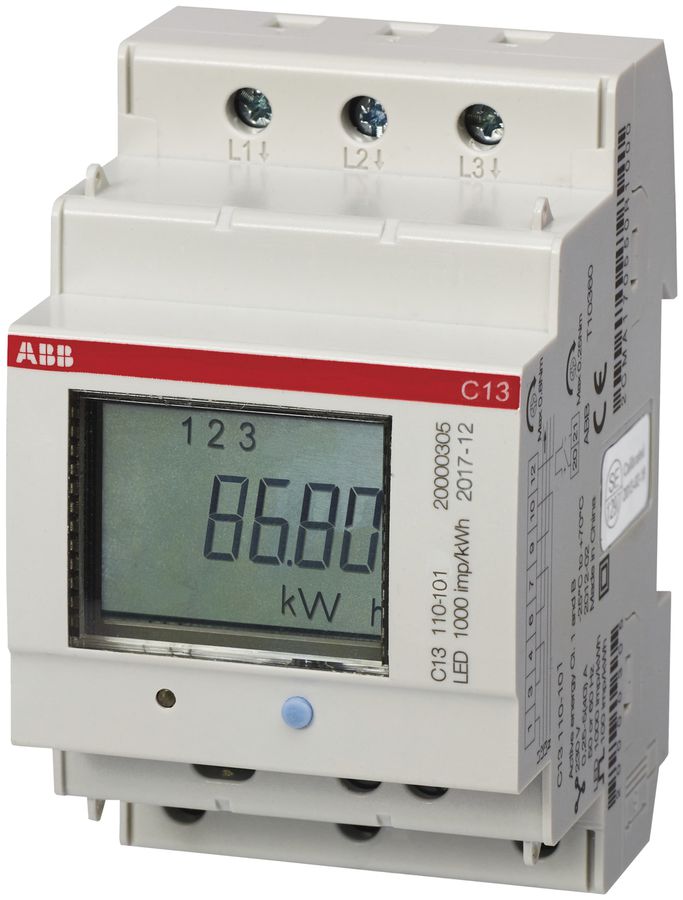 Compteur d'énergie AMD ABB C13 110-301 IEC, 3×40A direct, acier, CEI
