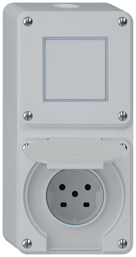 Combinaison AP robusto 2×1, interrupteur schéma 3/prise T15 IP55 gris