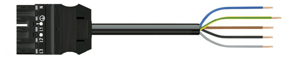 Anschlussleitung MIDI 5×2.5mm² 20A 400V 5m Cod.A Stecker-freie Ende schwarz Cca