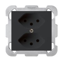 UP-Steckdose kallysto 2×T13 schwarz mit Kinderschutz mit Befestigungsplatte