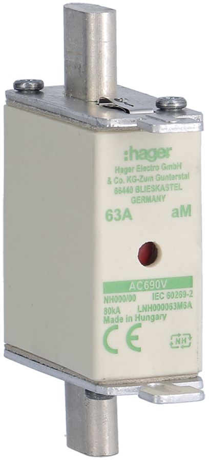 Fusible HPC Hager DIN000 690VAC 63A aM avertisseur double inoxydable