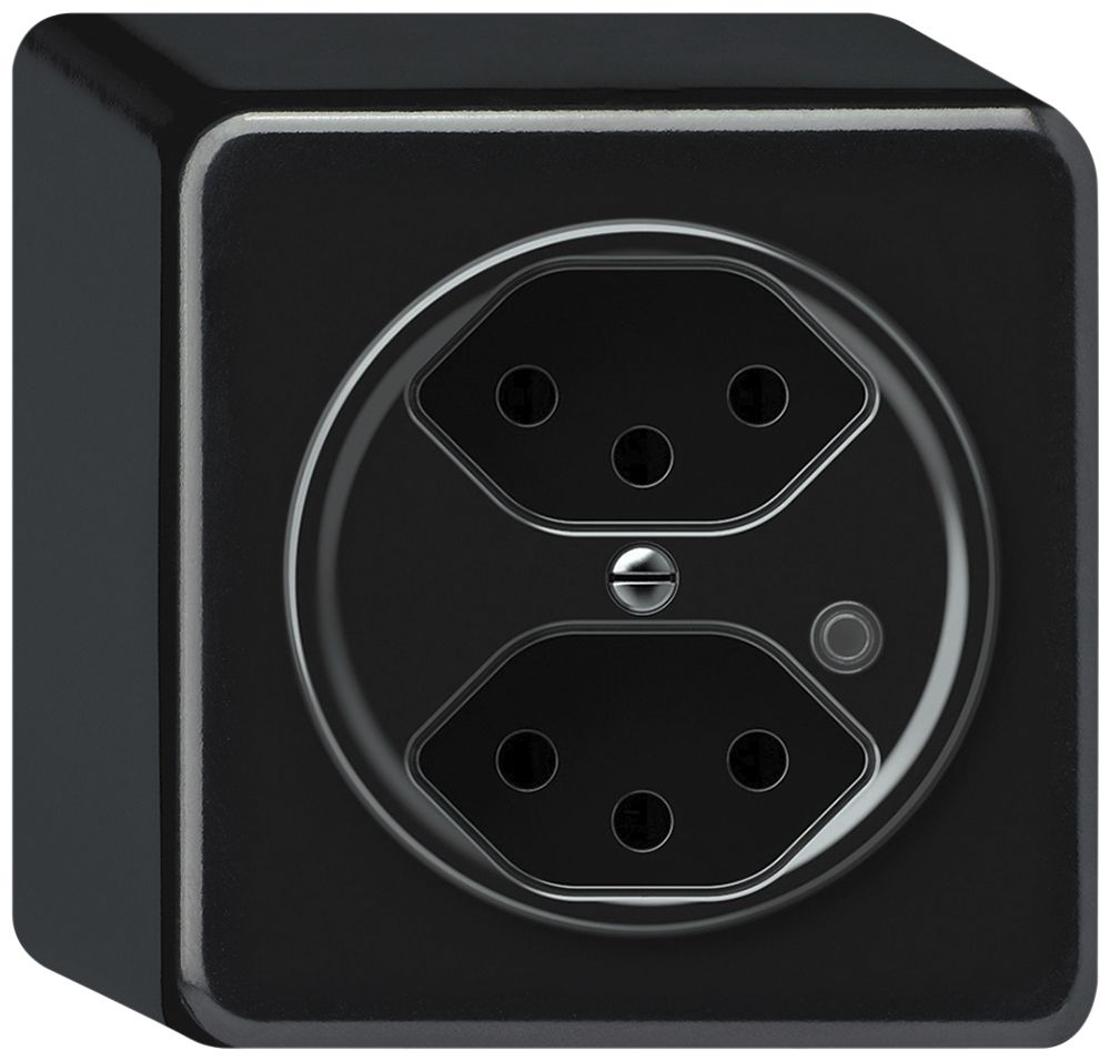 AP-Steckdose origin 2×Typ 13 bel.grün 10A 230V 88×88×54mm schwarz