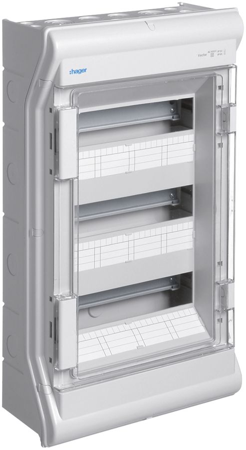 AP-Kleinverteiler Hager vector 3-reihig 36TE IP54/IP65 310×552×151mm