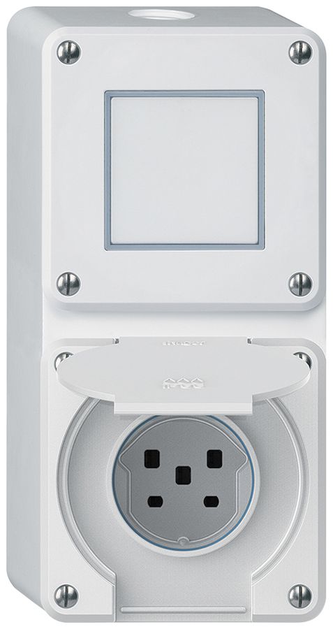 AP-Kombination robusto 2×1, Schalter Schema 3/Steckdose T25 IP55 weiss