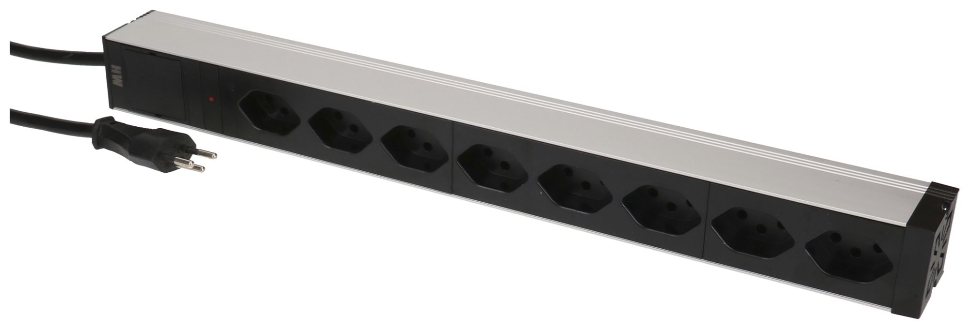Prise multiple 19" MH maxCONNECT 8×T13 1HE 3×1.5mm² 3m noir/aluminium