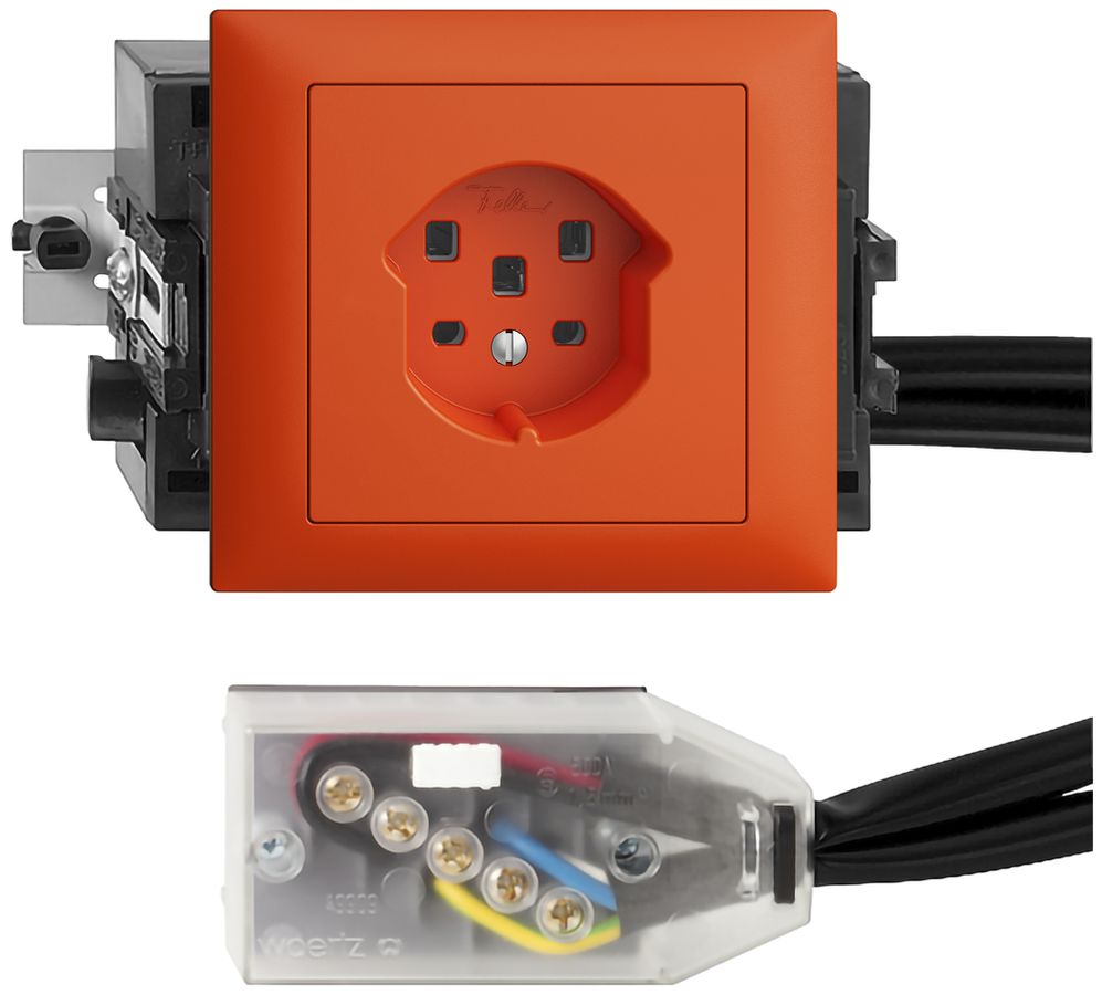 Prise INC EDIZIOdue T25 16A orange 53mm pour câble plat Technofil