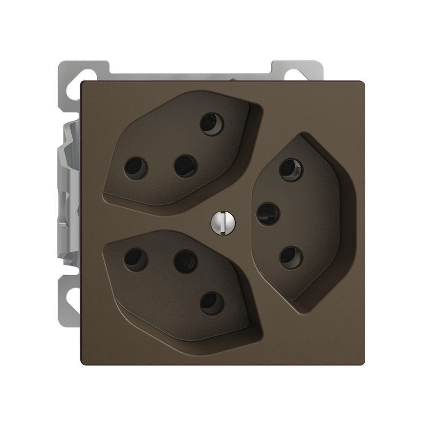 AP-Steckdose EDIZIOdue 3×T13 3×S Kombi-Einsatz mit Shutter coffee