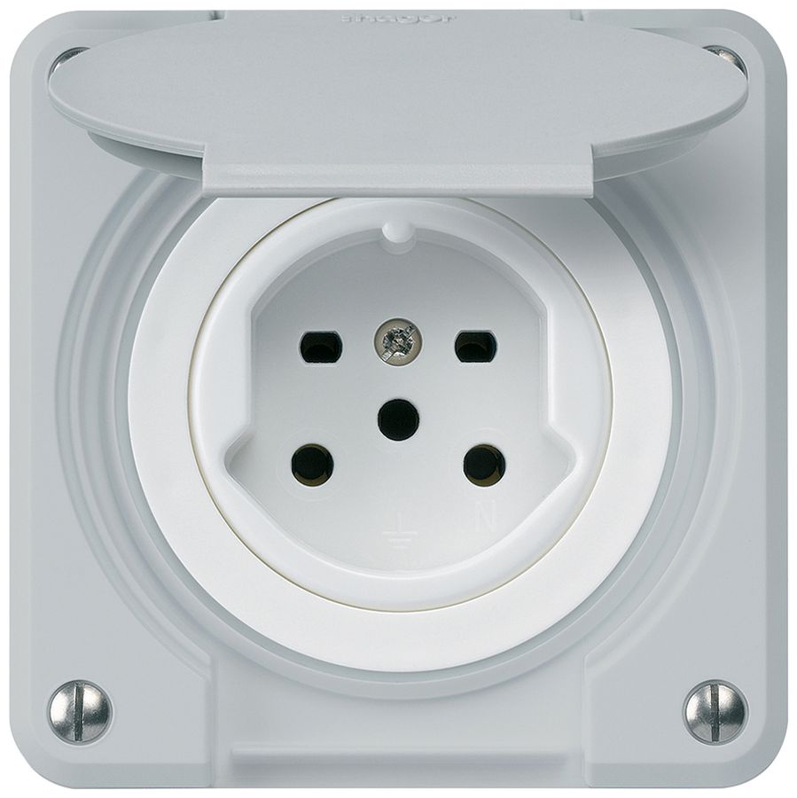 Steckdose HA robusto Typ 15 mit Steckklemmen mit Klappdeckel grau