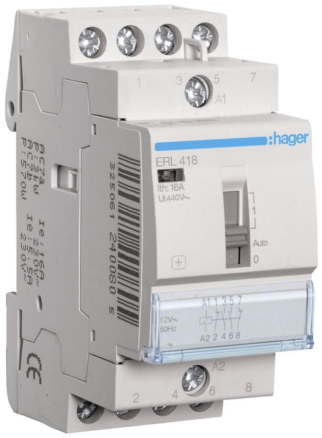 REG-Schütz Hager 12VAC 2 Schliesser 2 Öffner 16A 2TE