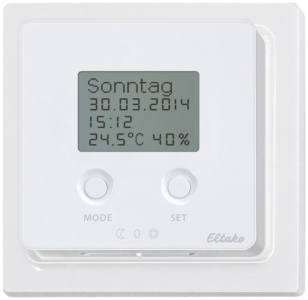 Thermo-/hygrostat à horloge AP Eltako FUTH65D RF, blanc pur