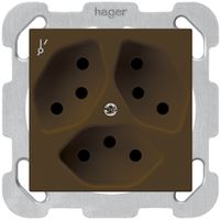 UP-Steckdose kallysto 3×T13/1S braun mit Befestigungsplatte