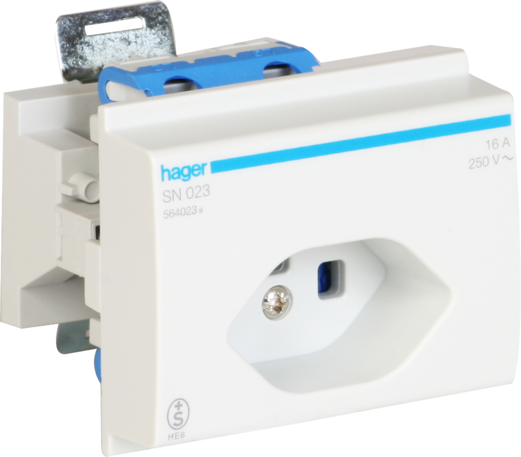 EB-Steckdose Hager Typ 23 für DIN-Montage mit Schraubklemmen grau