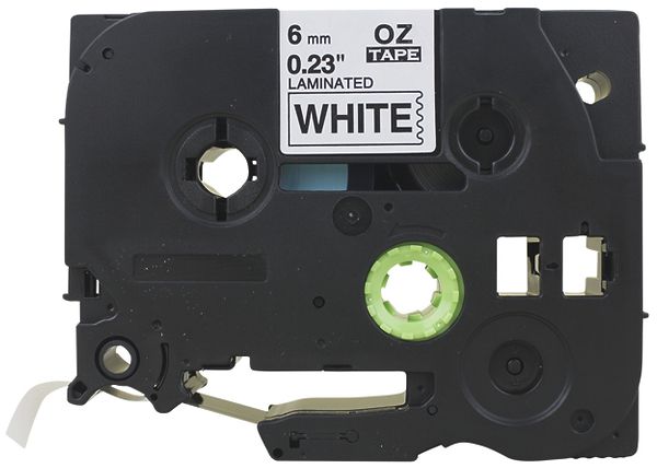 Cassette ruban compatible avec OZE-211, 6mm×8m, blanc/noir
