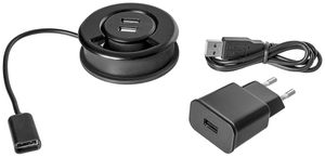 Tisch Kabeldurchführung USB Steffen 2×USB 5V/2A 1×T26 schwarz