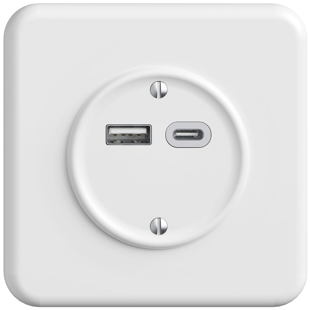 Prise ENC USB 18W type A + type C Feller STANDARDdue QMI 230V 3600mA blanc