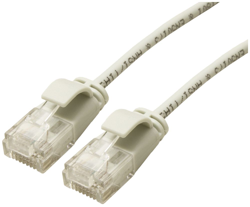 Patchkabel RJ45 ROLINE Slim, Kat.6A U/UTP, rund, grau, 1m