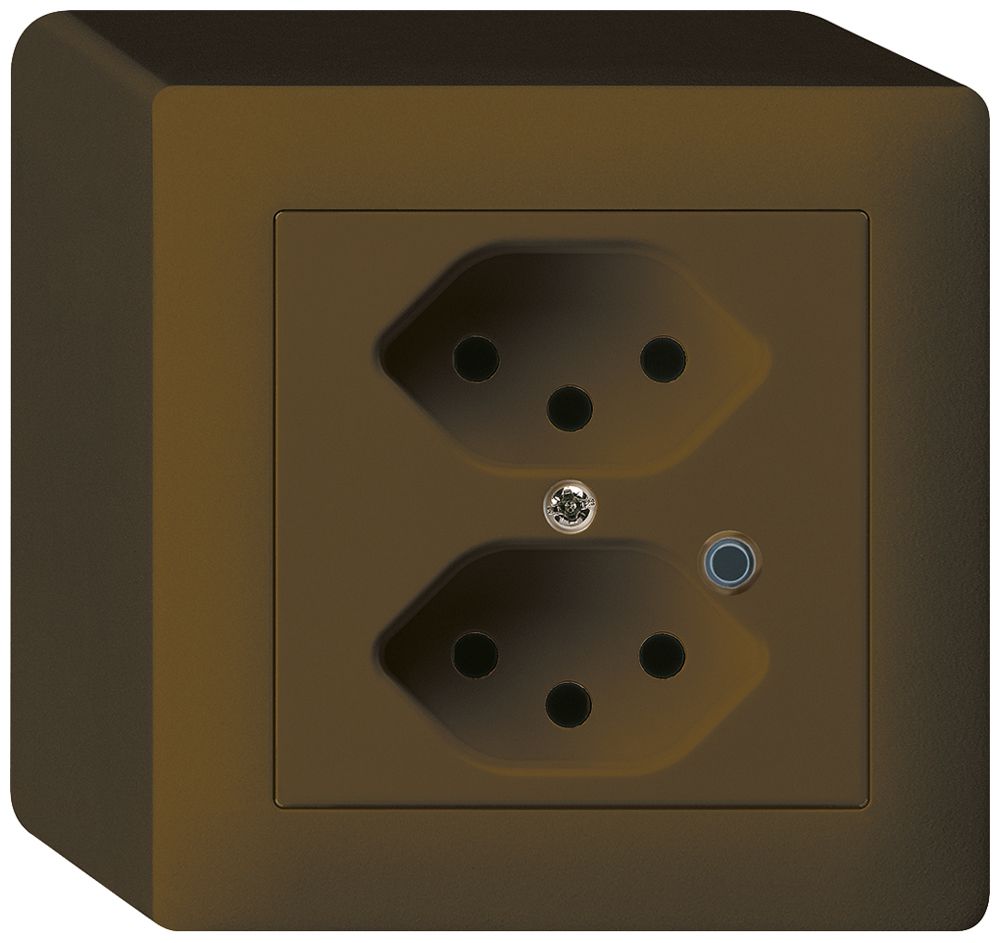 AP-Steckdose Hager kallysto 2×T13 beleuchtet Q braun