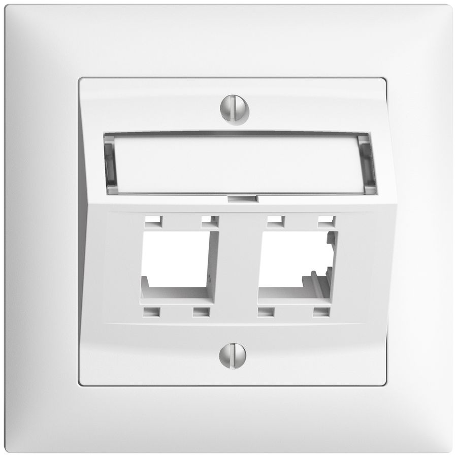 UP-Montageset EDIZIOdue, mit Schrägauslasshaube, für 2×RJ45, weiss